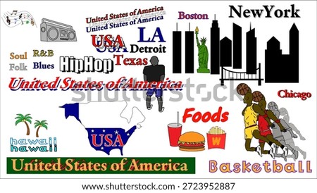 American Culture Vector Set – Hip Hop, Basketball, New York, Fast Food