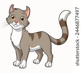 American Curl cat vector illustration isolated on white background in cartoon style.