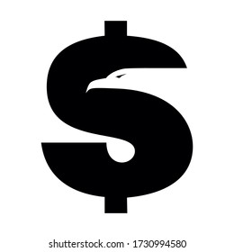American currency or dollar symbol with eagle profile - vector icon for apps and websites.