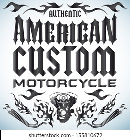 American custom - Chopper Motorcycle elements - card - lettering