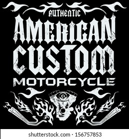 American custom - Chopper Motorcycle elements - card - lettering