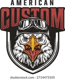 Cabeza de águila personalizada americana con casco y gafas Ilustración de logotipo
