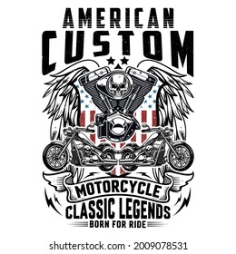 American custom motorcycle classic legends t-shirt design, 