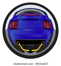 American customized muscle car a rear view. Effect fisheye