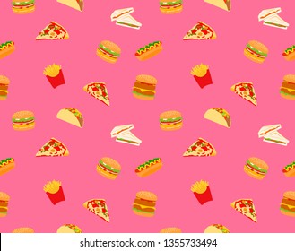 American Cute Fast Food Seamless Pattern