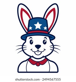 American Cute Little Bunny Vector Line Art Illustration