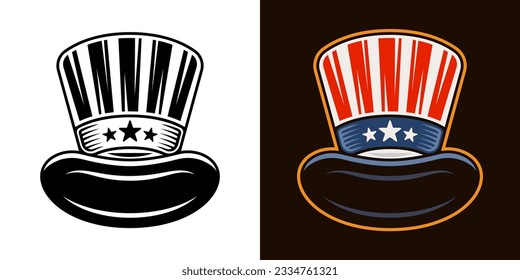 American cylinder hat vector illustration in two styles black on white and colorful on dark background
