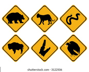American dangerous wildlife signs bear snake bison alligator