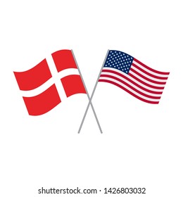 American and Danish flags vector isolated on white background