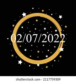 American Date 02-07-2022 Vector On Black Background With Gold and White Stars