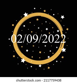 American Date 02-09-2022 Vector On Black Background With Gold and White Stars