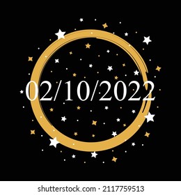 American Date 02-10-2022 Vector On Black Background With Gold and White Stars