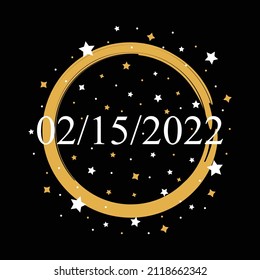 American Date 02-15-2022 Vector On Black Background With Gold and White Stars