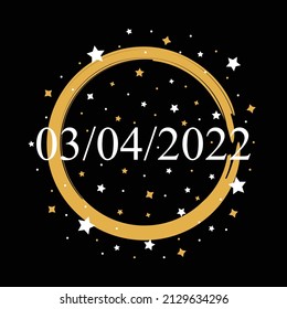 Fecha Americana 03-04-2022 Vector sobre fondo negro con estrellas doradas y blancas