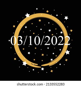 Fecha Americana 03-10-2022 Vector sobre fondo negro con estrellas doradas y blancas
