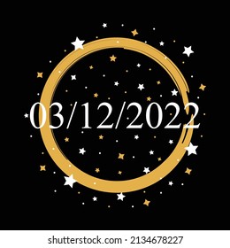 American Date 03-12-2022 Vector On Black Background With Gold and White Stars