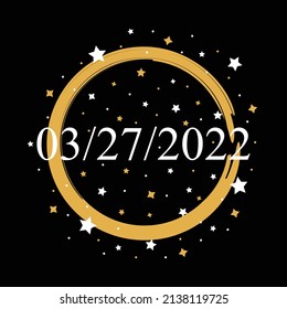 Fecha Americana 03-27-2022 Vector sobre fondo negro con estrellas doradas y blancas