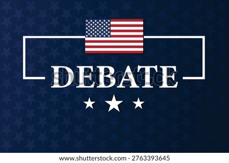 American Debate Concept Banner with USA Flag, Stars and Typography on Blue Background, Political Discussion and Election Theme Design