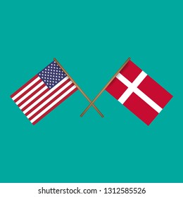 American and Denmark crossed flags.