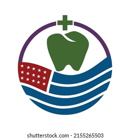 American Dental Flag Logo Icon Illustration Brand Identity
