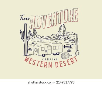 American Desert Adventure Typography Design Vector 