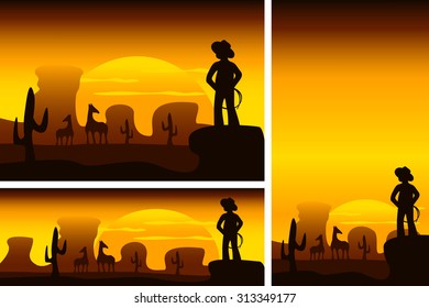 American desert with cowboy and horses