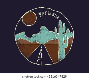 american desert design, western desert vector art, vintage outdoor graphic print, desert watercolor vector, arizona road artwork for t shirt, sticker, poster, print 