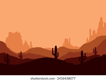 Vector de panorama del desierto americano. Ilustración vectorial en estilo plano