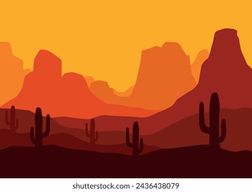 American desert panorama vector. Vector illustration in flat style