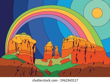 American Desert Psychedelic Color Illustration 