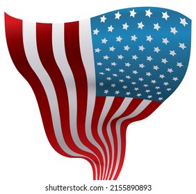 American design with vertical view of waving U.S.A. flag with gradient effect, isolated over white background.