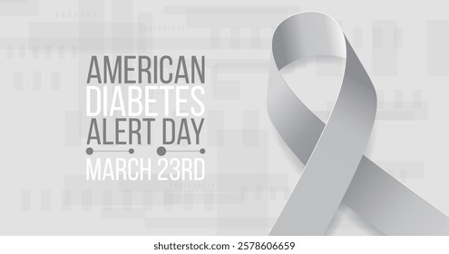 American diabetes alert day concept. Banner template with grey ribbon and text. Vector illustration.