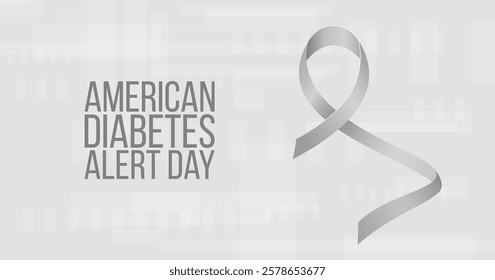 American diabetes alert day concept. Banner template with grey ribbon and text. Vector illustration.