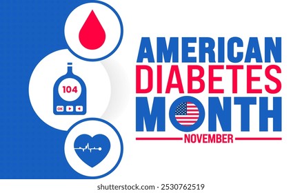 American Diabetes Month fundo ou modelo de design de banner é observado todos os anos em novembro. Conceito de férias. Modelo para cartão, cartaz, cartão, modelo.