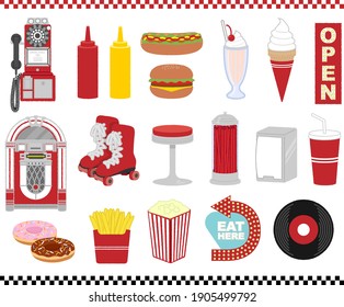 American diner illustration set material