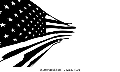 American distressed flag. Monochrome us flag. Waving US flag. Vector