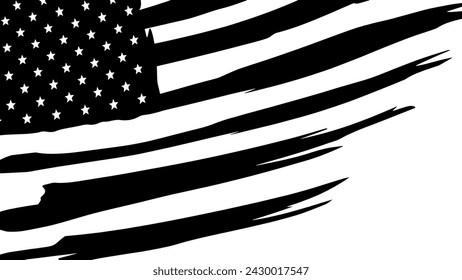 American distressed flag. Monochrome us flag. Waving US flag. Vector