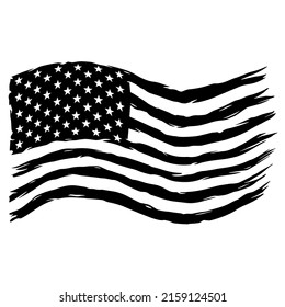 American Distressed Flag. USA Grunge Patriotic Symbol. Silhouette Stoke Icon.United States of America american flag, black isolated on white background, vector illustration. svg