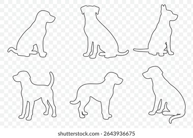 American dog breed, puppy or black pet animal silhouette collection isolated on white background. Standing, running and hunting dog icon or symbol. Happy playful wild dog silhouette art with paw sign.