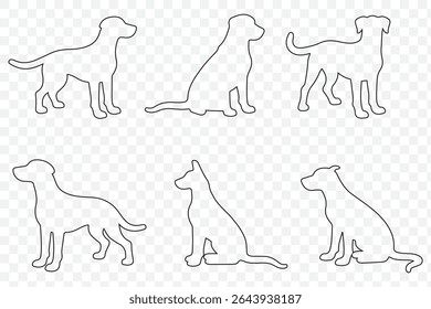 American dog breed, puppy or black pet animal silhouette collection isolated on Transparent background. EPS 10.