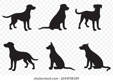 American dog breed, puppy or black pet animal silhouette collection isolated on Transparent background. EPS 10.