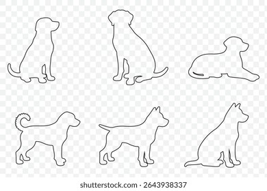 American dog breed, puppy or black pet animal silhouette collection isolated on Transparent background. EPS 10.