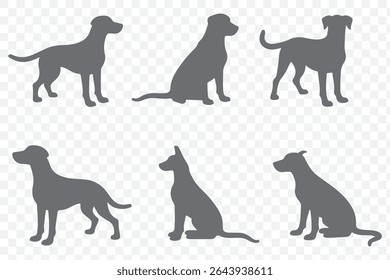 American dog breed, puppy or black pet animal silhouette collection isolated on Transparent background. EPS 10.