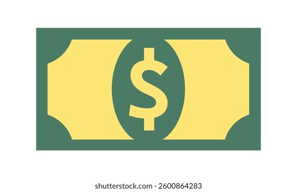 American dollar bill flat icon for financial apps and websites on white background. vector illustration.
