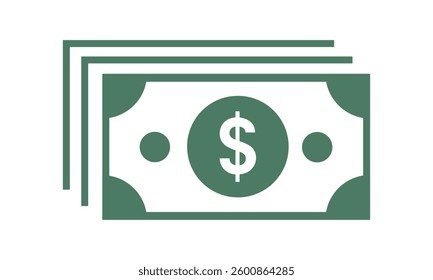American dollar bill flat icon for financial apps and websites on white background. vector illustration.