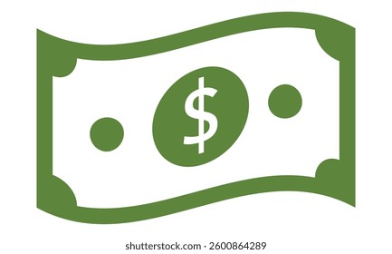 American dollar bill flat icon for financial apps and websites on white background. vector illustration.