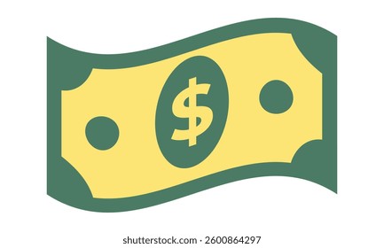 American dollar bill flat icon for financial apps and websites on white background. vector illustration.