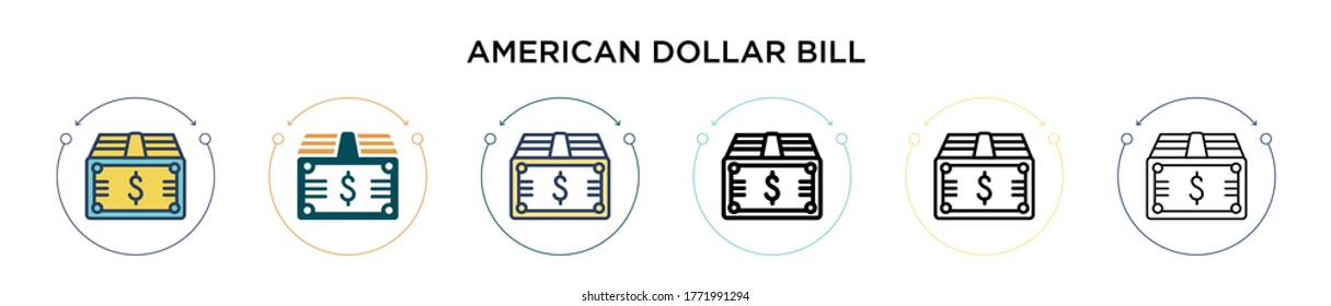 American dollar bill icon in filled, thin line, outline and stroke style. Vector illustration of two colored and black american dollar bill vector icons designs can be used for mobile, ui, web