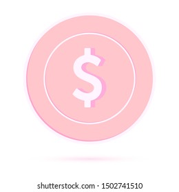 American dollar coin isolated on white background. USD copper pink coin. USA metal money. Memorable cartoon vector illustration.