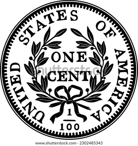 American dollar coin one cent year 1803 vector design silhouette